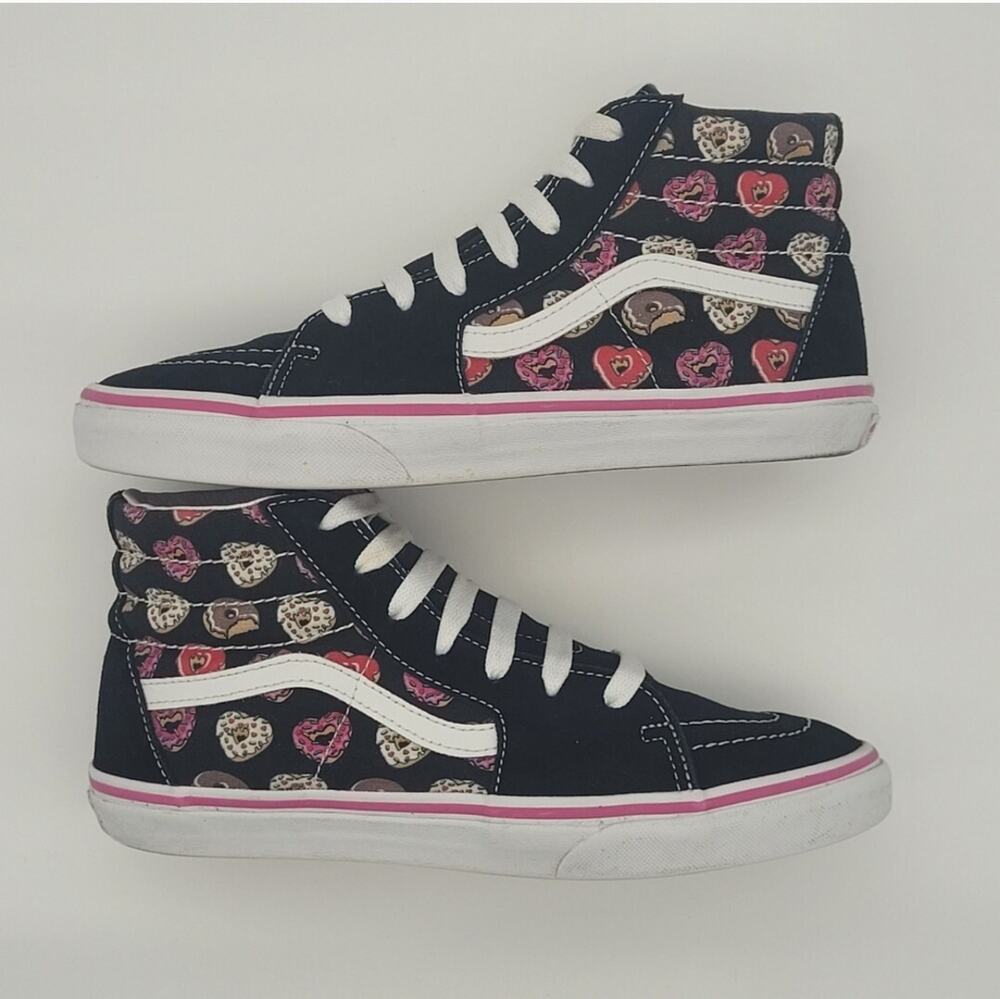 Used Vans Kids SK8-Hi Heart Donuts Black Suede Sneakers - Size 6.5 Juniors